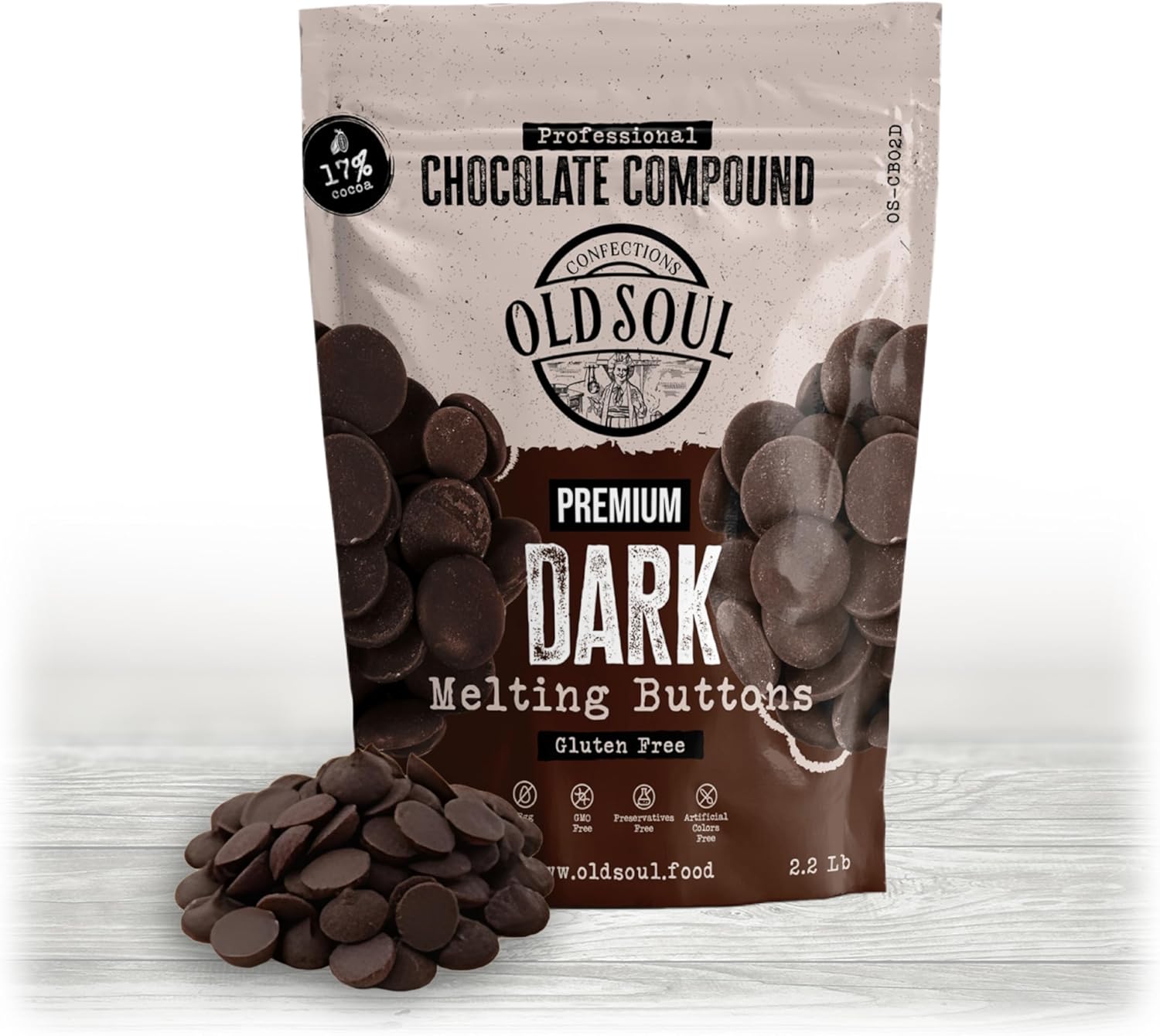 OLDSOUL Chocolate Compound Buttons 2.2 lb | Dark Chocolate 17% Real Cocoa | Smooth Melting | Perfect for Baking & Desserts (2.2 Lbs, Dark Chocolate)