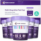 Prime Screen® Multi-Drug Urine Test Cup - 12 Panel Drug Test - Instant Testing Marijuana (THC),OPI,AMP, BAR, BUP, BZO,COC, mAMP, MDMA, MTD, OXY, PCP - [5 Pack]