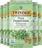 Twinings Pure Peppermint Herbal Tea Individually Wrapped Bags, 25 Count (Pack of 6), Fresh Minty Flavour, Naturally Caffeine-Free, Enjoy Hot or Iced, 150 Teabags