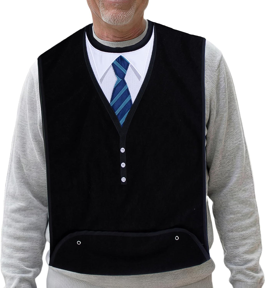 Adult Bibs for Men, Wipe ‘n Wear Clothing Protectors for Eating, Senior Adult Bib Crumb Catcher, Waterproof, Reusable, Washable (Blue Tie)