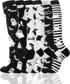 Fourluoo Halloween Socks Women Men Knee High Compression Socks for Halloween Nurses Running