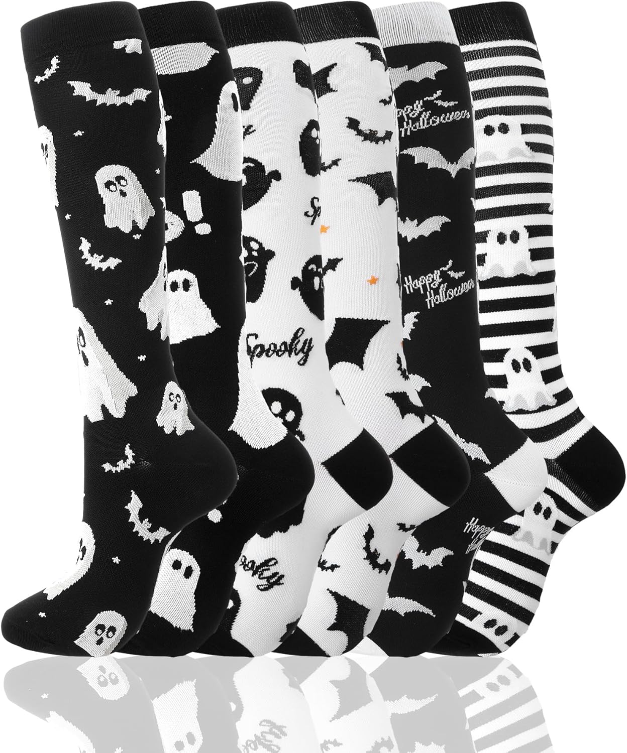 Fourluoo Halloween Socks Women Men Knee High Compression Socks for Halloween Nurses Running