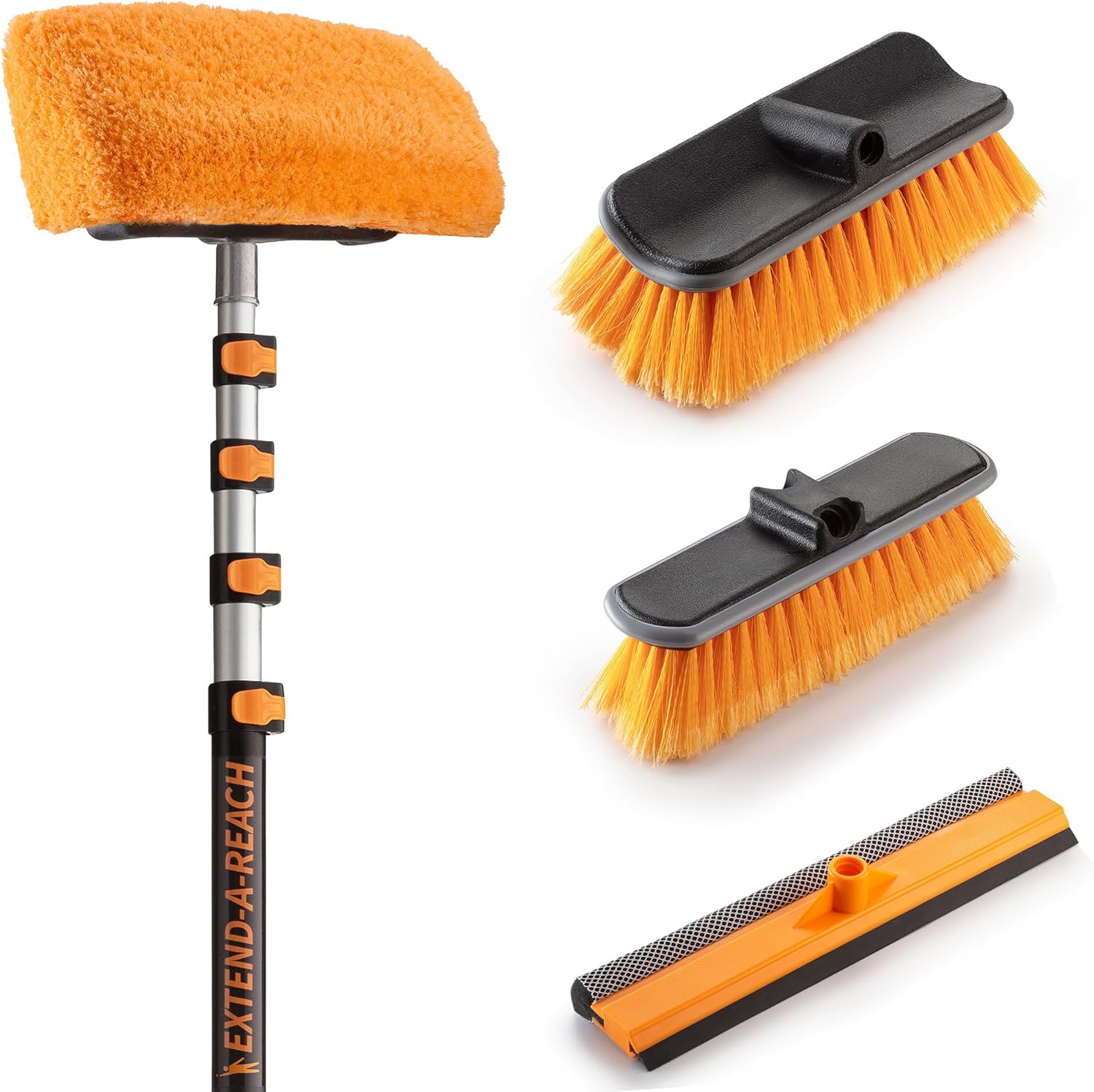 25 Foot Exterior House Cleaning Brush Set with 5-18 ft Extension Pole // Vinyl Siding Brushes with Telescopic Extendable Pole & Window Cleaning Squeegee Tool // The Ultimate Extension Scrub Brush Set