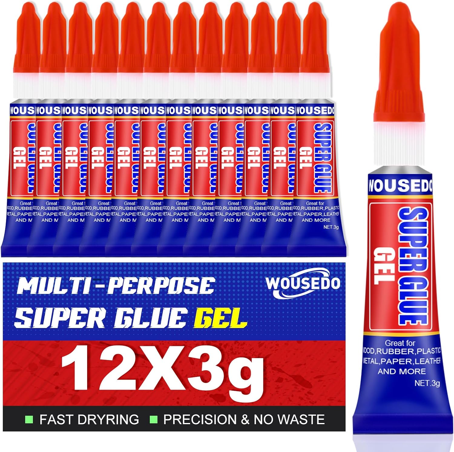 12 x 3g Super Glue Gel, Fast Strong Adhesive, Strong Cyanoacrylate (CA) Glue for Plastic, Metal, Ceramic, Leather, Wood, DIY Crafts and More – Quick Dry, Thick Formula, All-Purpose Instant Bond