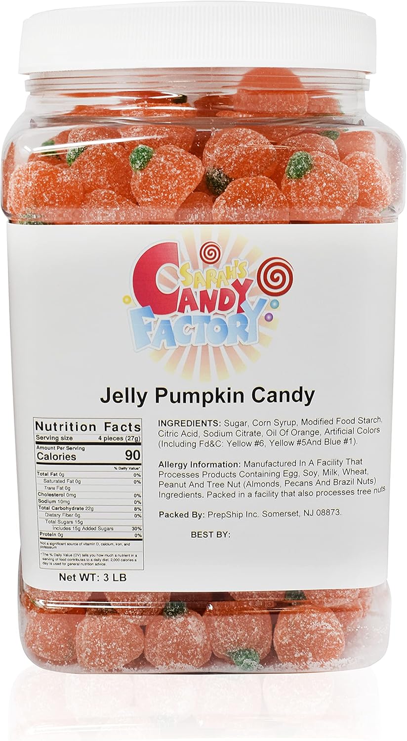 Sarah's Candy Factory Soft Jelly Pumpkin Candy in Jar, 3 Lbs