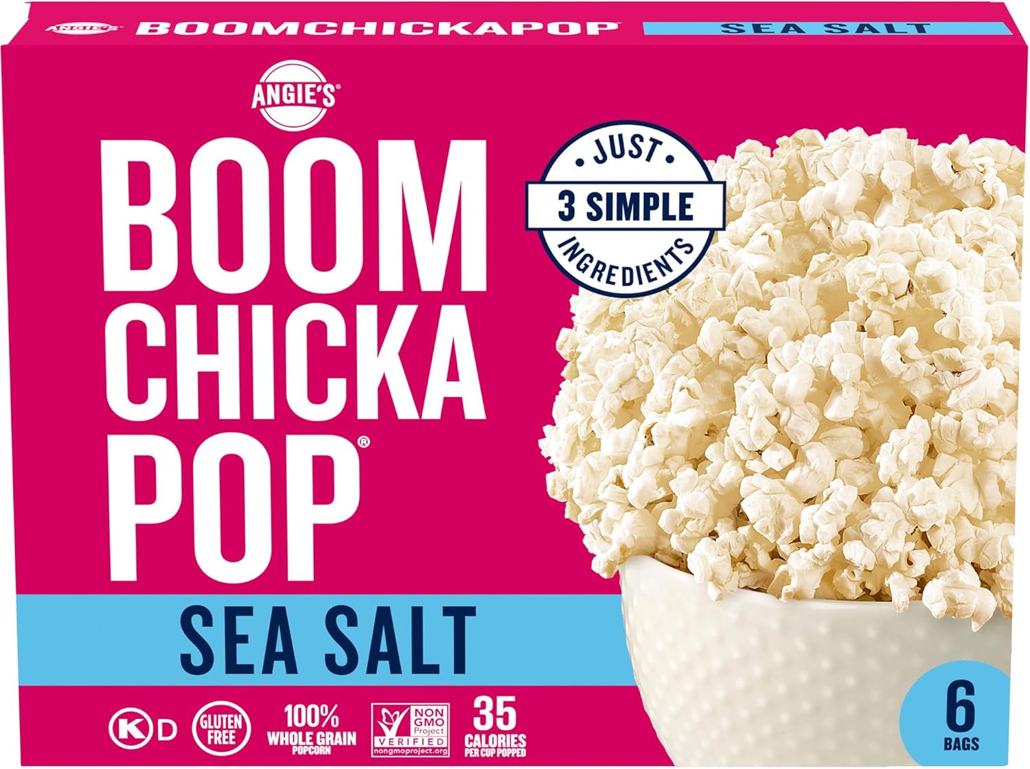 Angie's BOOMCHICKAPOP Sea Salt Microwave Popcorn, 3.29 oz., 6-Count Bags