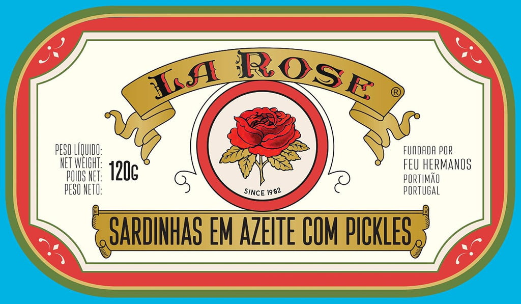 La Rose from Portugal - Gourmet Canned Sardines in Olive Oil with Pickes - 4.23oz / 120gr (Pack of 5 cans)
