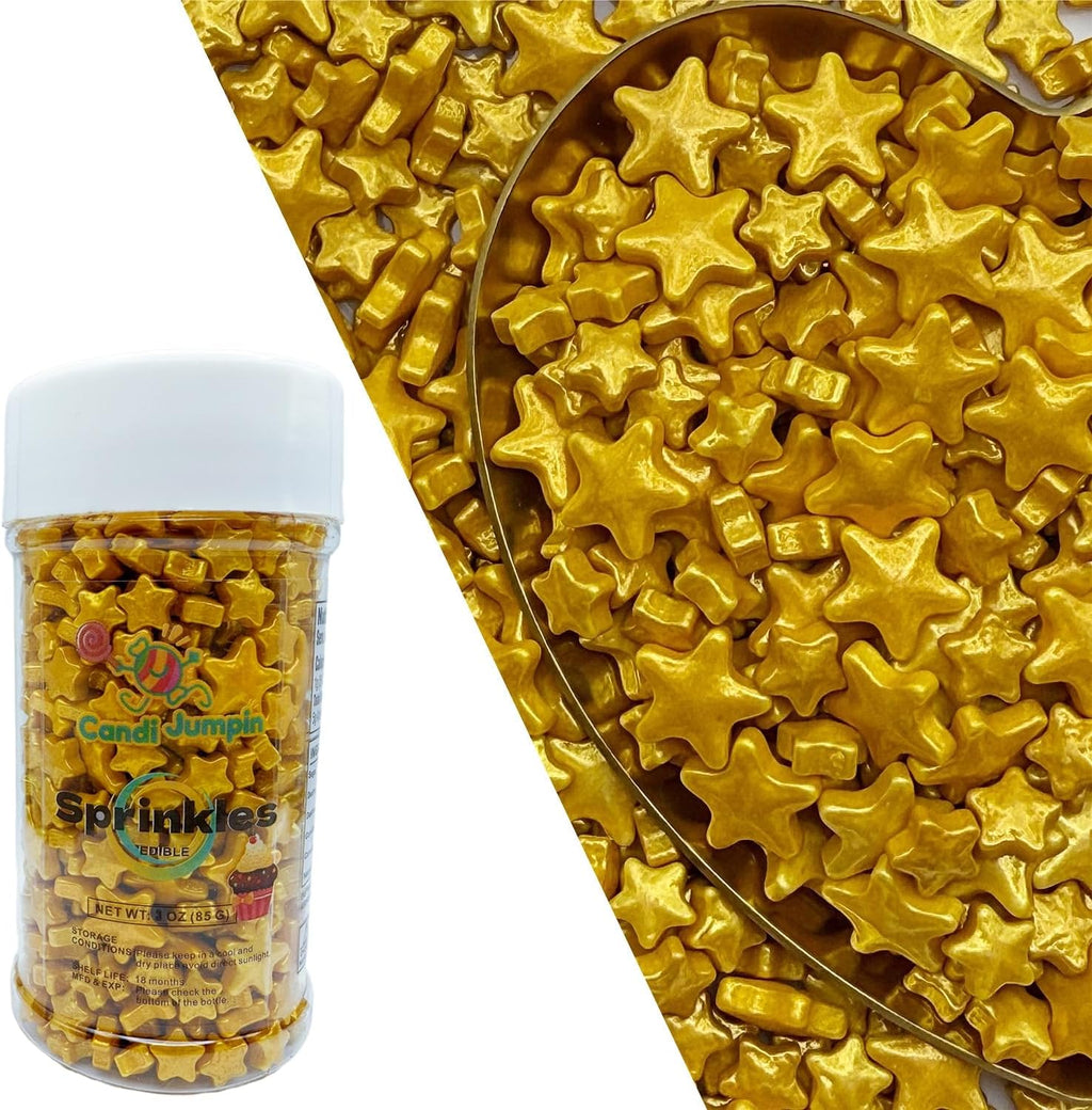 CandiJumpin Edible Stars for Cake Decorating, Gold Star Sprinkles Star Cake Decorations Edible Large Small Gold Stars Baby Shower Party Birthday Wedding Christmas Supplies 3 OZ