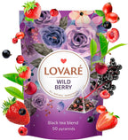 LOVARE Wild Berry Tea Pouch - Pyramid Tea Bags 50 Pack x 2 g - Made in Ukraine - Doypack with Black Tea, Cherry, Roses, Hawthorn, Elderberry, Black Currant, Strawberry - Flavored Tea Pyramid Bags
