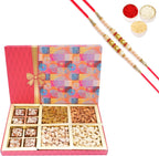 Ghasitaram Gifts Rakhi Gifts for Brothers Dryfruit - Fruit n Nut Box of 4 Dryfruits and Sugarfree Bites with 2 Pearl Rakhis