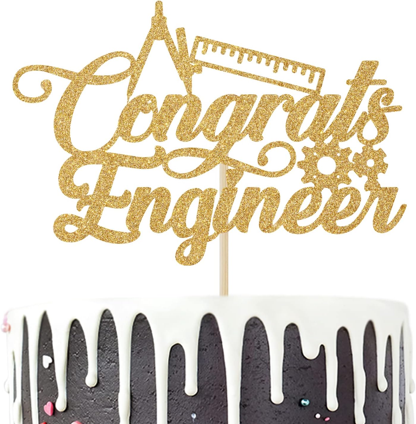 Congrats Engineer Cake Topper - Look at You Becoming an Engineer/So Proud of You/You Did It - Class of 2026 College Engineering Graduate Party Decoration Supplies, Gold Glitter
