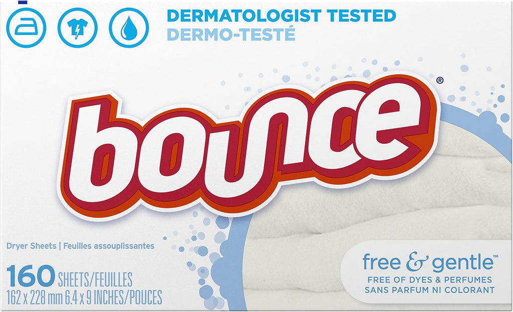 Bounce Fabric Softener Dryer Sheets, Free & Gentle, 160 Count - Packaging May Vary