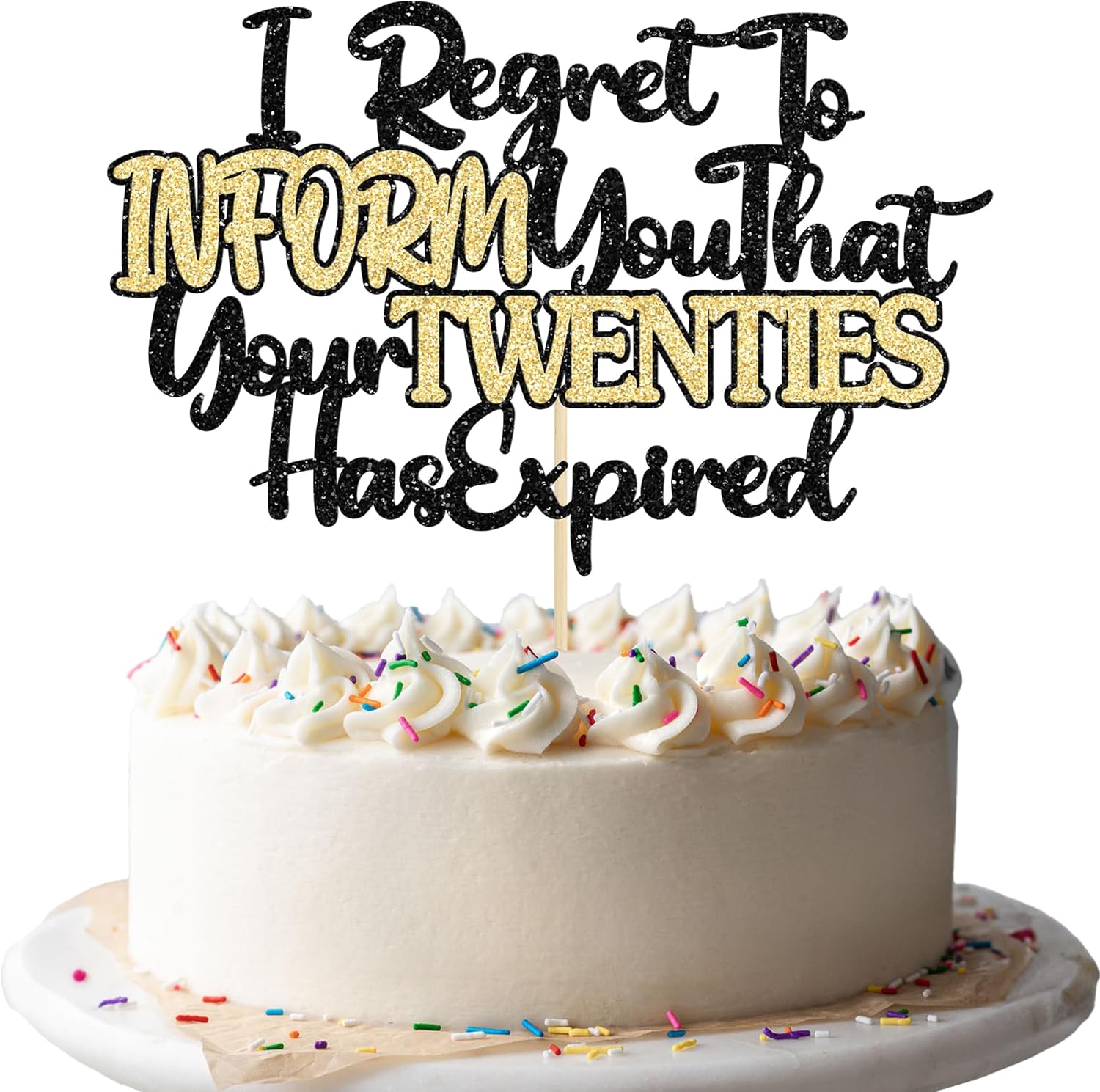 Ephlyn 1Pcs Happy 30th Birthday Cake Topper I Regret to Inform You That Your Twenties Has Expired Cake Pick Cheers to 30 Years Cake Decorations for 30th Birthday Party Supplies