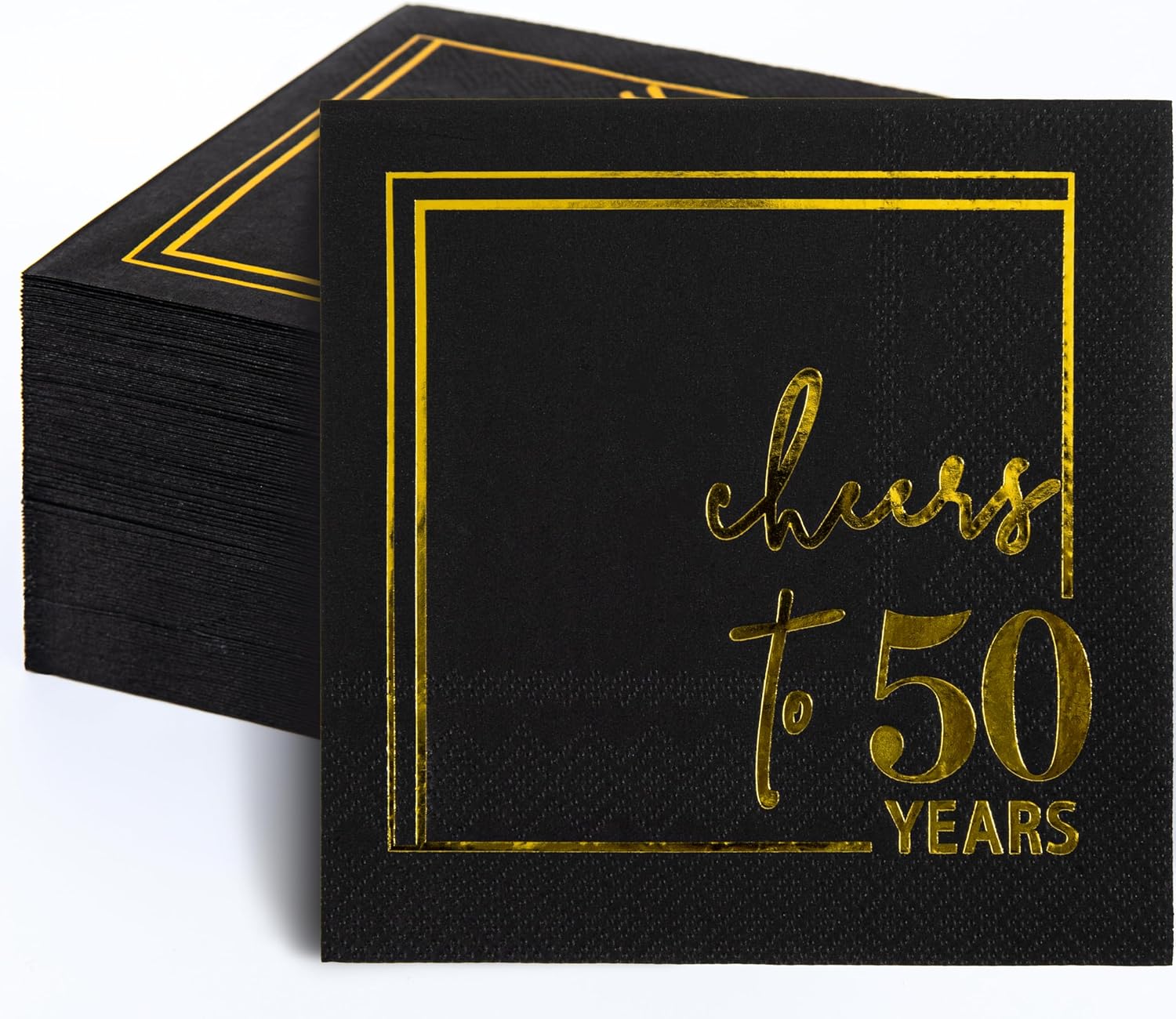 50PCS Cheers to 50 Years Cocktail Napkins, Black & Gold 50th Birthday Napkins,5x5 Inches 3-Ply Disposable Beverage Party Napkin for Birthday, Wedding, Anniversary