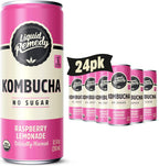 Liquid Remedy Kombucha Sugar Free Organic Drink, Low Calorie, Probiotic Like Tea for Gut Health - Raspberry Lemonade - 8.5 Fl Oz Can, 24-Pack
