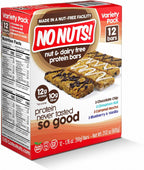No Nuts! Protein Bar Variety Pack – 12 Count | Nut-Free & School-Safe | Chocolate Chip, Caramel Mocha, Cinnamon Roll & Blueberry Vanilla | Dairy-Free, Vegan, Non-GMO, Organic, Kosher