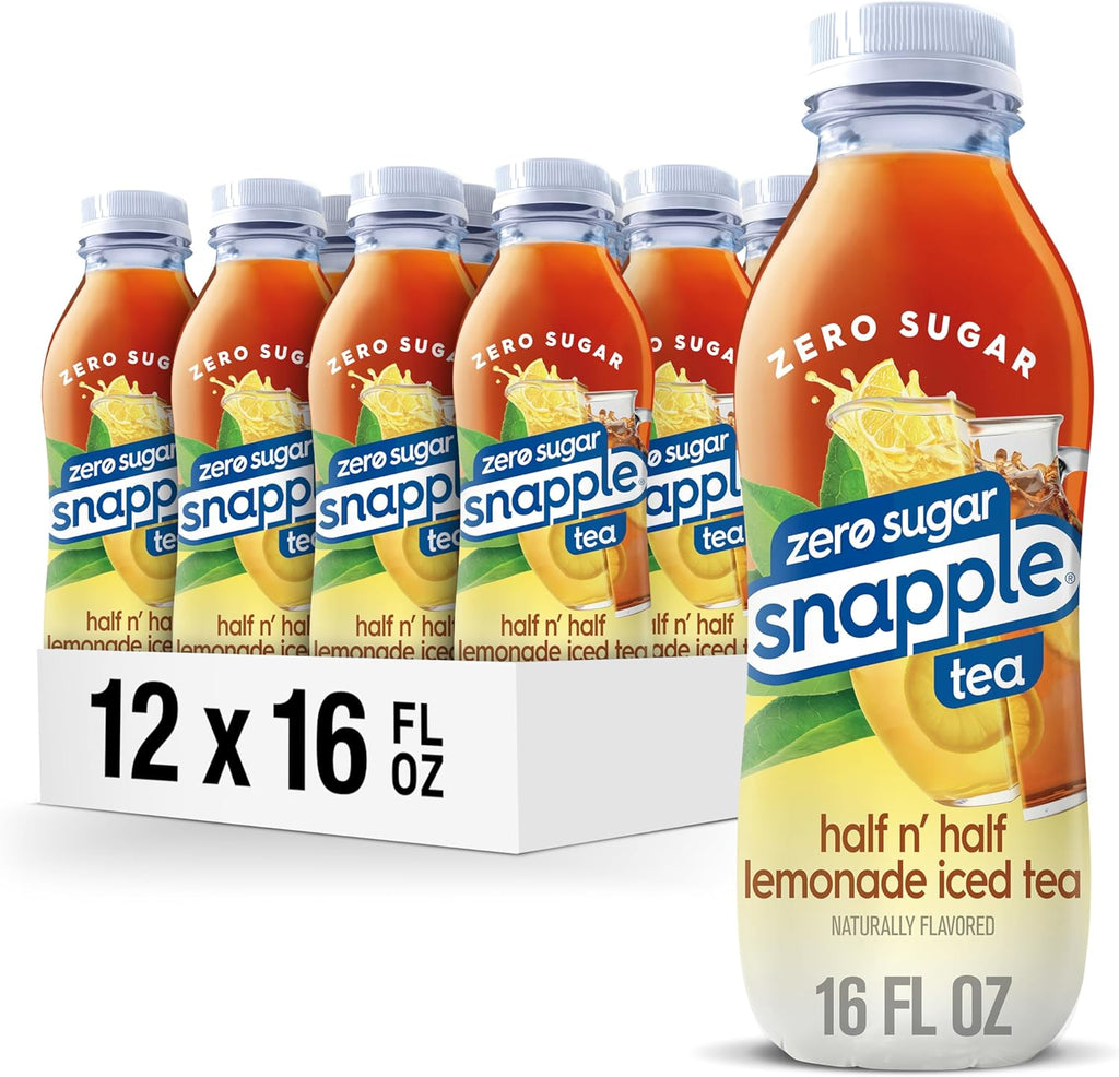 Snapple Zero Sugar Half 'n Half Tea, 16 fl oz recycled plastic bottle, Pack of 12