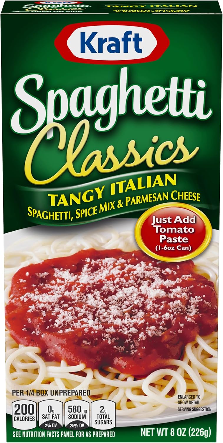 Kraft Spaghetti Classics Tangy Italian Easy Pasta Meal with Spaghetti, Spice Mix & Parmesan Cheese, 8 oz (Pack of 3)