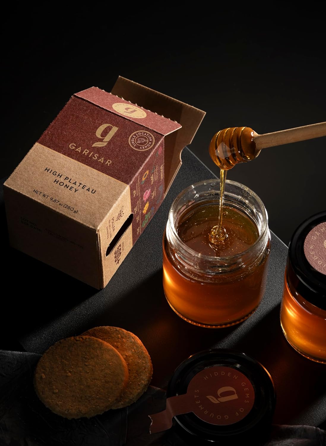 Garisar Premium Single Location High Plateau (+7000 FT) Honey | Pure Natural Honey Rich in Proline (over 500 ppm) | 9.87 Fl Oz (280 g) — (Pack of 1)