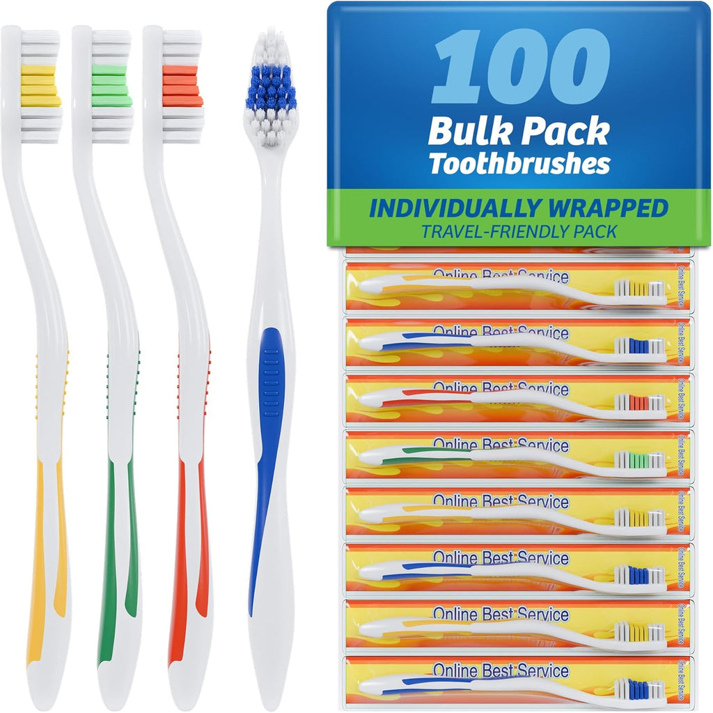 100 Pack Toothbrush Standard Classic Medium Soft Toothbrush Bulk Individually Wrapped