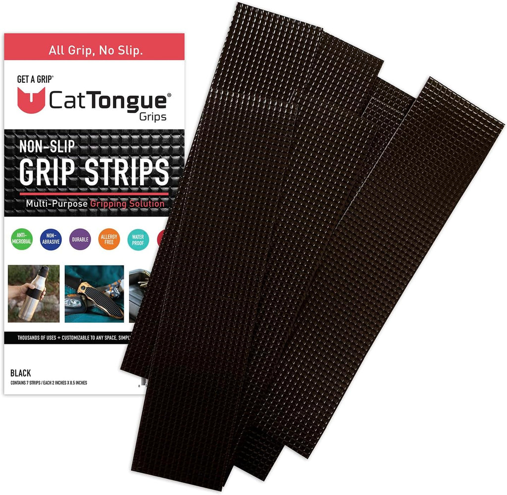 CATTONGUE GRIPS 2” Non-Abrasive Grip Tape Strips - Heavy-Duty, Waterproof Anti-Slip Tape for Furniture, Bathtubs, Frames, Gaming & More - Indoor & Outdoor Anti-Slip Solution (Black)