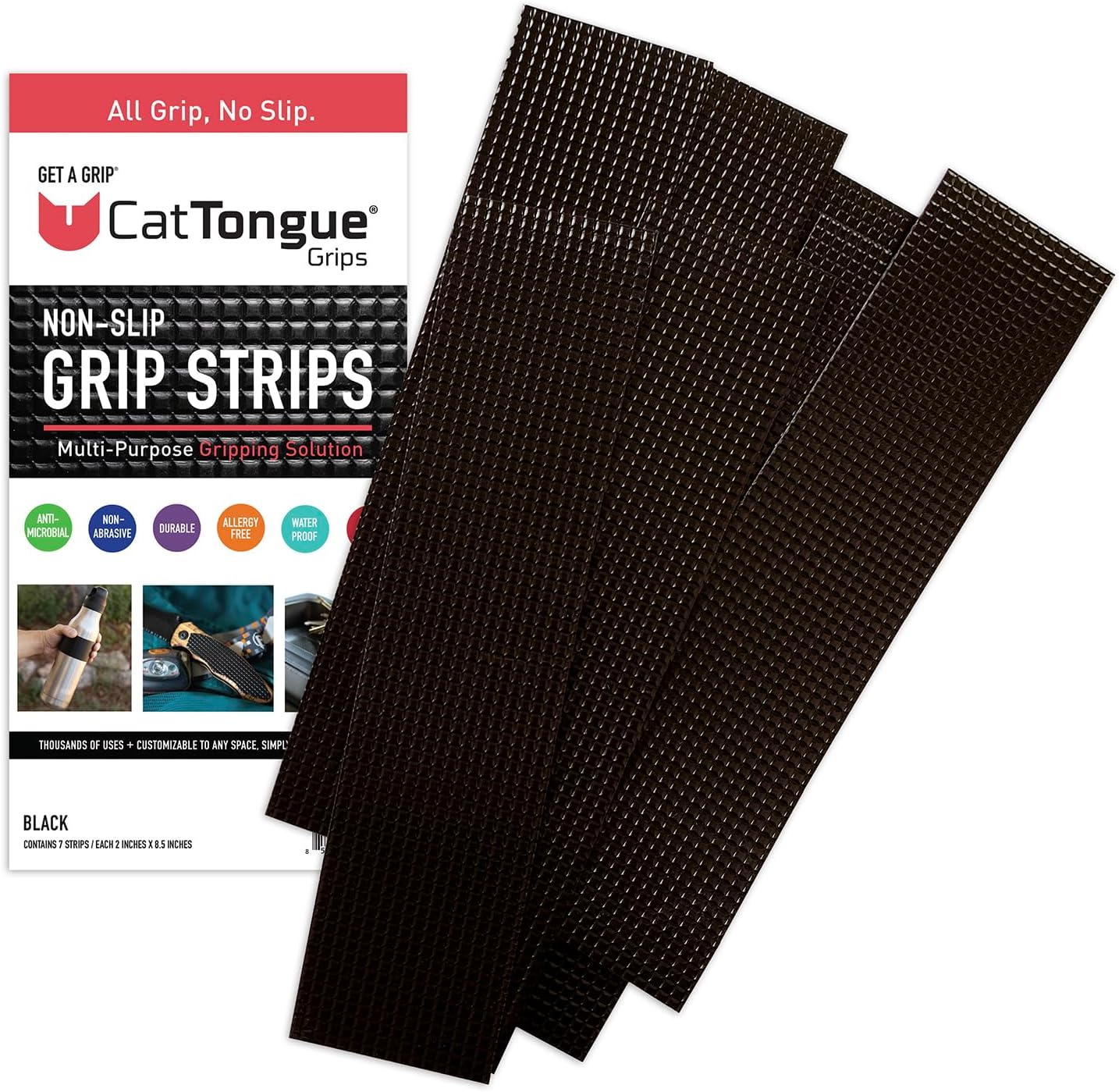 CATTONGUE GRIPS 2” Non-Abrasive Grip Tape Strips - Heavy-Duty, Waterproof Anti-Slip Tape for Furniture, Bathtubs, Frames, Gaming & More - Indoor & Outdoor Anti-Slip Solution (Black)