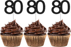 24 PCS 80th Cupcake Toppers - Anniversary or Birthday Cupcake Picks Party Decoration Supplies | Black 80th
