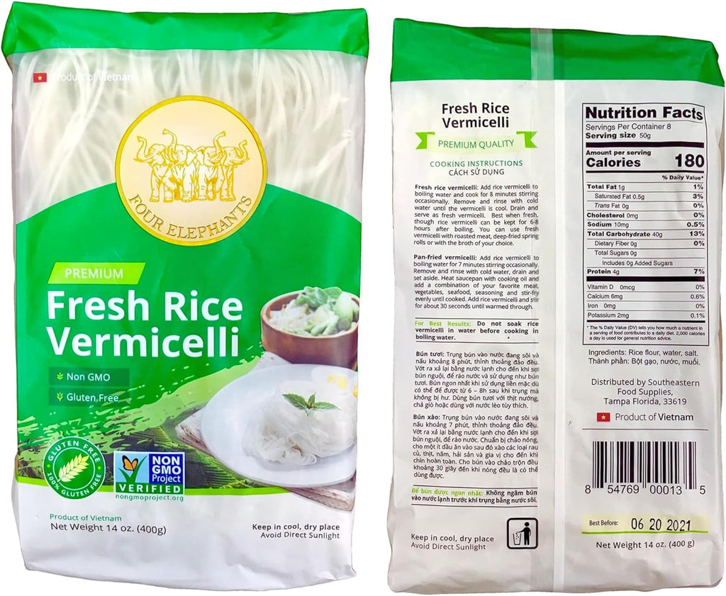 Rice Vermicelli Noodles (Authentic) | 2.6 lbs | Pack of 3 | Tasty For Ramen Noodles, Vietnamese Rice Noodles & Spring Rolls | Non-GMO & Gluten-Free | Four Elephants Brand