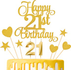 21st Birthday Cake Toppers, 21st Birthday Candles Numeral Candles and Glitter Cake Decorations Toppers Set for Party Supplies (Gold)