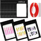 100PCS Empty Solid Black Holographic Nail Storage Bag Press on Nail Packaging Bag and 100PCS Shiny white cardboard Nail Tips Packaging Bags with 1 Roll Transparent Tape