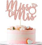 1Pc Miss to Mrs Cake Topper Rose Gold Glitter Wedding Bridal Shower with Ring Cake Decorations for Bridal Shower Wedding Engagement Bachelorette Party Supplies