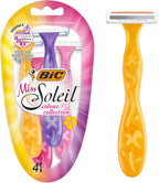 BIC Miss Soleil Colour Collection Lady Razors, Triple-Blade Razors, Vitamin E Enriched Lubricating Strip - Pack of 4