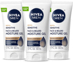 NIVEA MEN Sensitive Face and Beard Moisture Gel, Gentle Face and Beard Moisturizer for Men Instantly Hydrates Skin and Conditions Beards, 1.7 Fl Oz Tube, Pack of 3