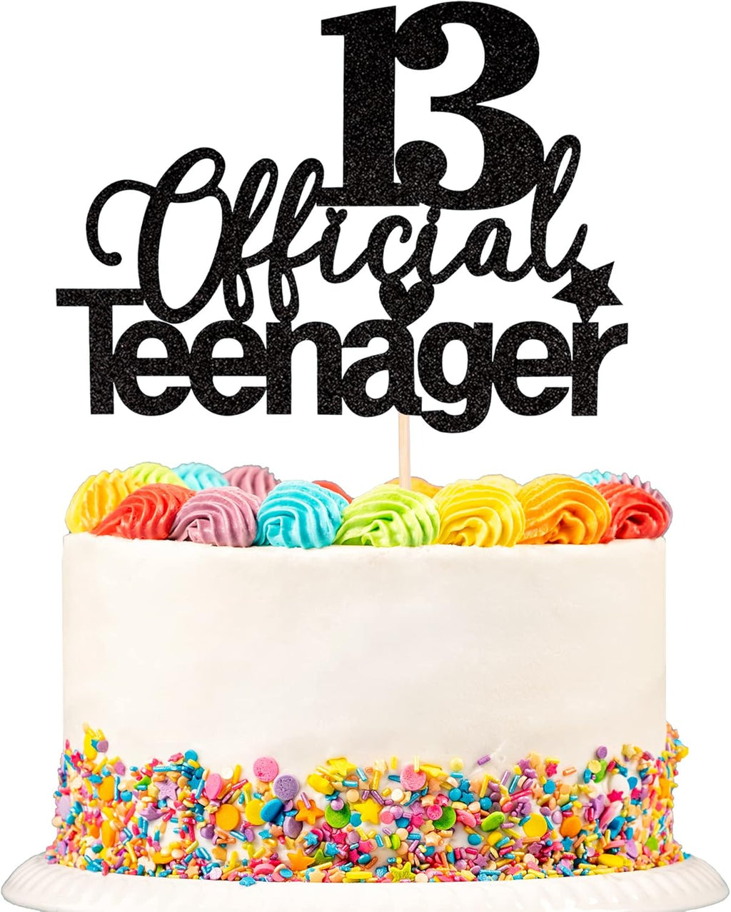 1 PCS 13 Official Teenager Cake Topper Glitter 13th Birthday Cake Pick Decorations for Teen 13th Birthday Party Supplies Black