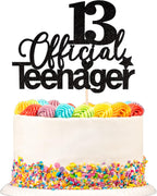 1 PCS 13 Official Teenager Cake Topper Glitter 13th Birthday Cake Pick Decorations for Teen 13th Birthday Party Supplies Black
