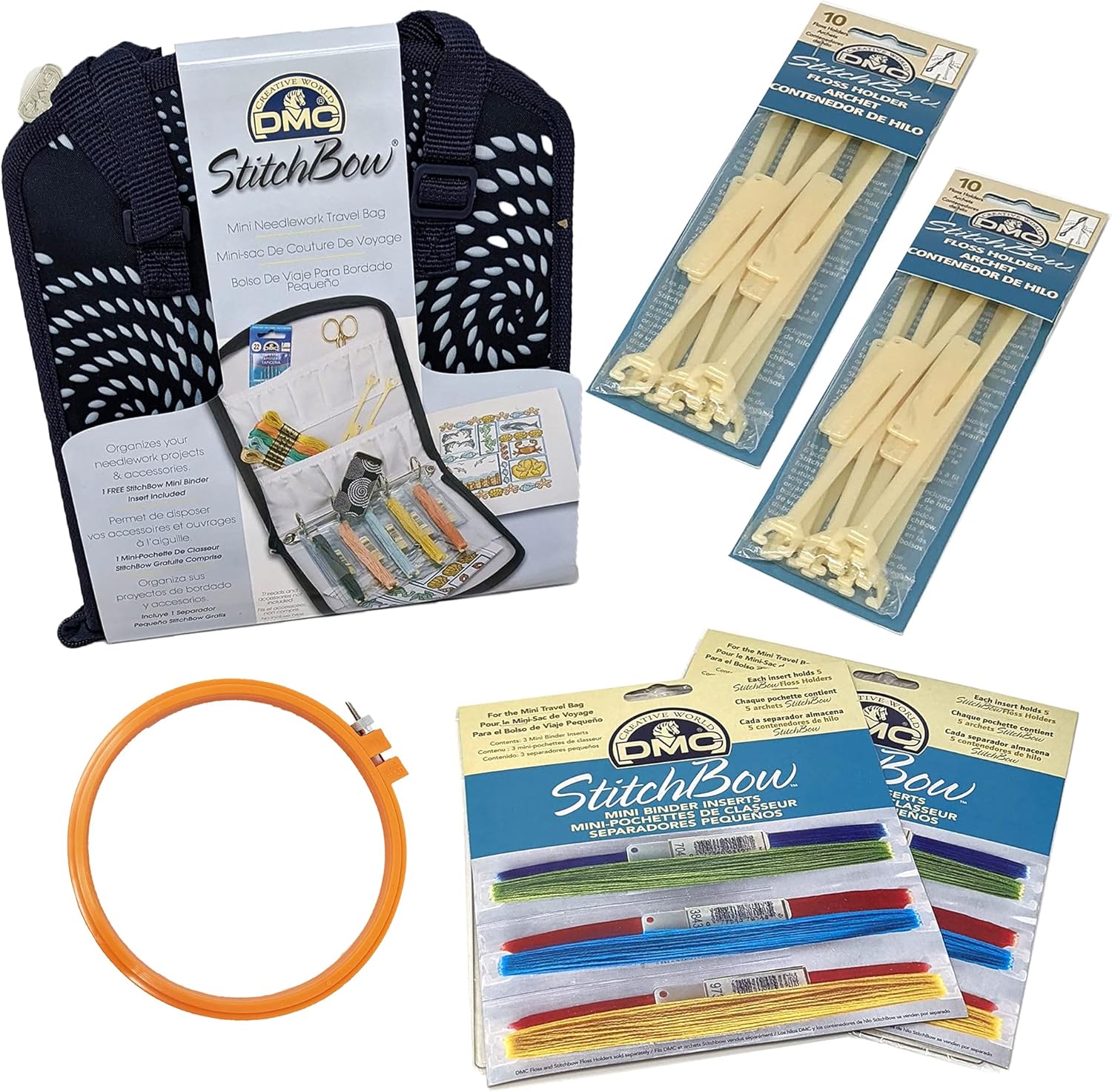 StitchBow Mini Travel Bag with Floss Holders, Mini Binder Inserts & YT 6 Plastic Hoop