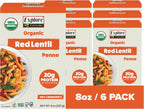 EXPLORE CUISINE Organic Red Lentil Penne - High Protein & Fiber, Gluten Free Pasta, Easy to Make - Organic, Non GMO - 24 Total Servings, 8 Ounce (Pack of 6)