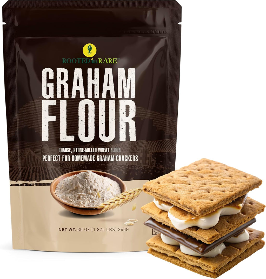 Graham Flour For Baking - 30 Ounce Bag - Product of USA - Stone Ground Whole Wheat Flour - Great for Homemade Graham Crackers or as Whole Wheat Bread