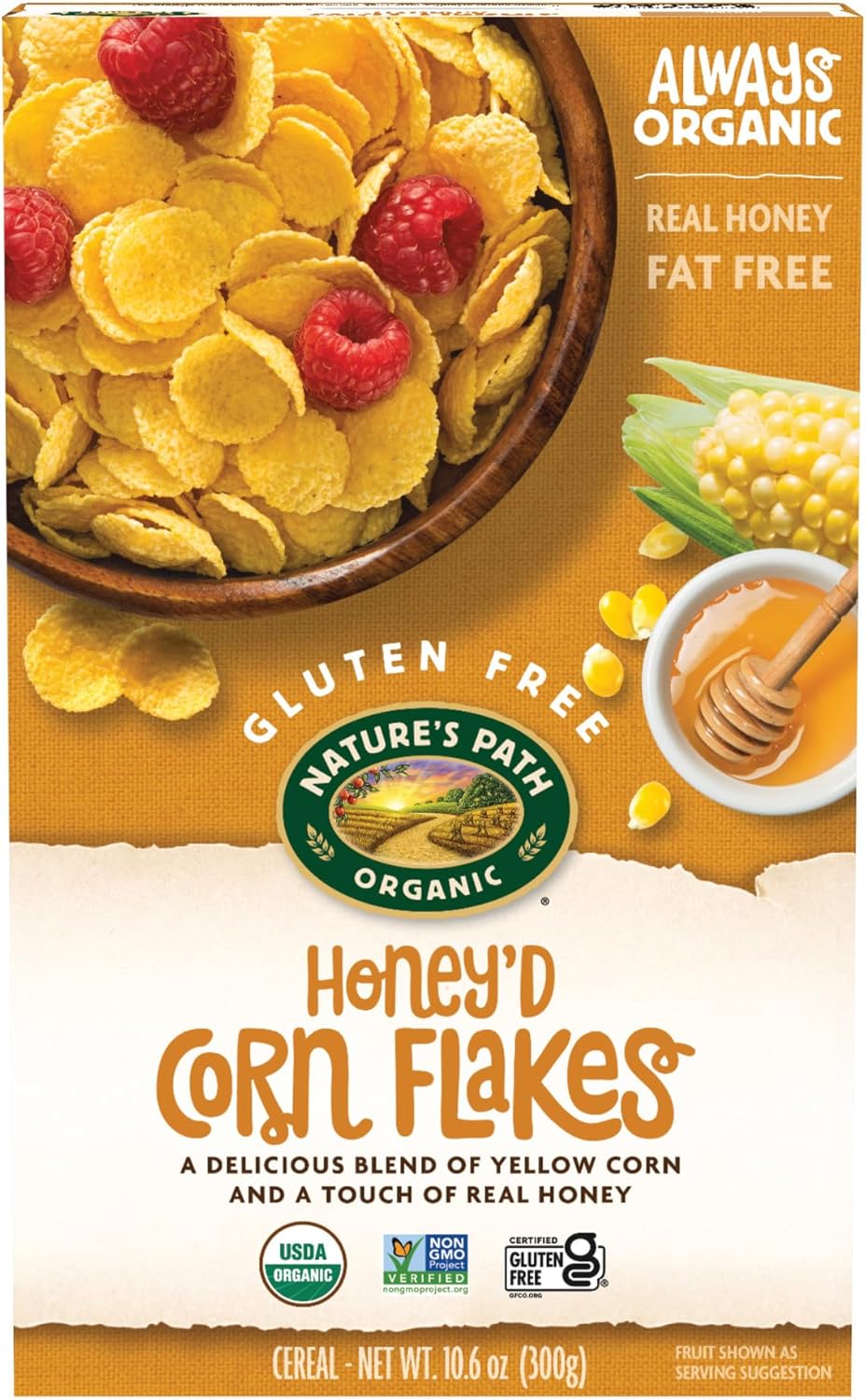 Nature's Path Organic Honey'd Corn Flakes Cold Cereal 10oz Box