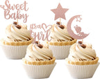 36 PCS Baby Shower Girl Cupcake Toppers with Moon Glitter Star It's a Girl Sweet Baby Gender Reveal Cupcake Picks Baby Shower Kids Girls Birthday Party Cake Decorations Supplies Rose Gold
