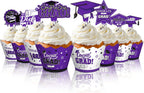 Lincia 96 Pcs 2026 Graduation Cupcake Toppers 2026 Graduation Cupcake Liners Decorations with Picks, Grad Party Supplies Cake Topper and Wrappers(Purple)
