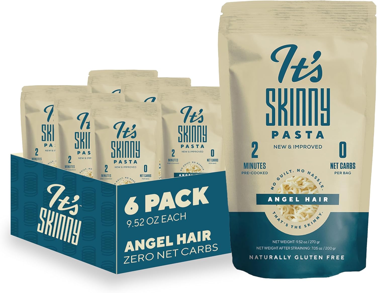 It’s Skinny Angel Hair Pasta – Low Carb Pasta, Gluten Free, Keto & Vegan-Friendly, Shirataki Konjac, Sugar-Free, High in Fiber, Only 4.5 Calories Per Serving, Ready in 2 Minutes (6 Packs)