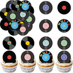 36PCS Edible Record Cupcake Toppers Wafer Paper Record CD Cupcake Picks Rock and Roll Party Decorations for Retro Vinyl Music Theme Birthday Baby Shower Supplies