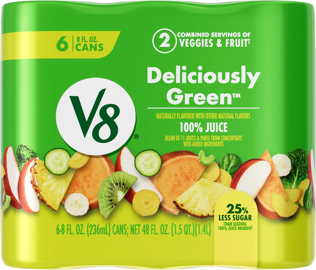V8 Deliciously Green 100% Fruit and Vegetable Juice, 8 fl oz Can (6 Pack)