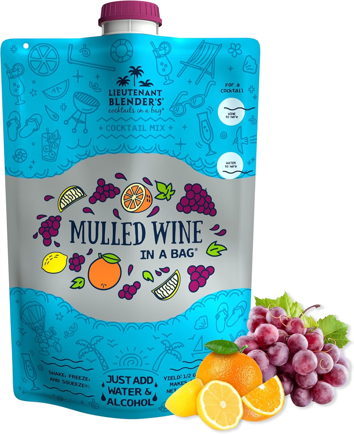 Lt. Blender's Mulled Wine in a Bag - Mulled Wine Mix - Each Bag Makes 1/2 Gallon of Cocktails – Non-GMO Cocktail Mix - No Blender Needed – Add Liquor, Wine or as a Mocktail (Pack of 1)
