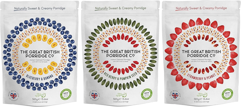 The Great British Porridge Co Gluten Free & Vegan Friendly Nutritious Instant Porridge (Variety Pack, 3-Pack)