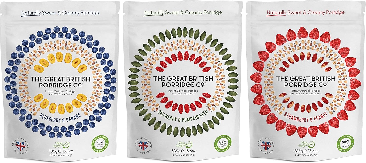 The Great British Porridge Co Gluten Free & Vegan Friendly Nutritious Instant Porridge (Variety Pack, 3-Pack)