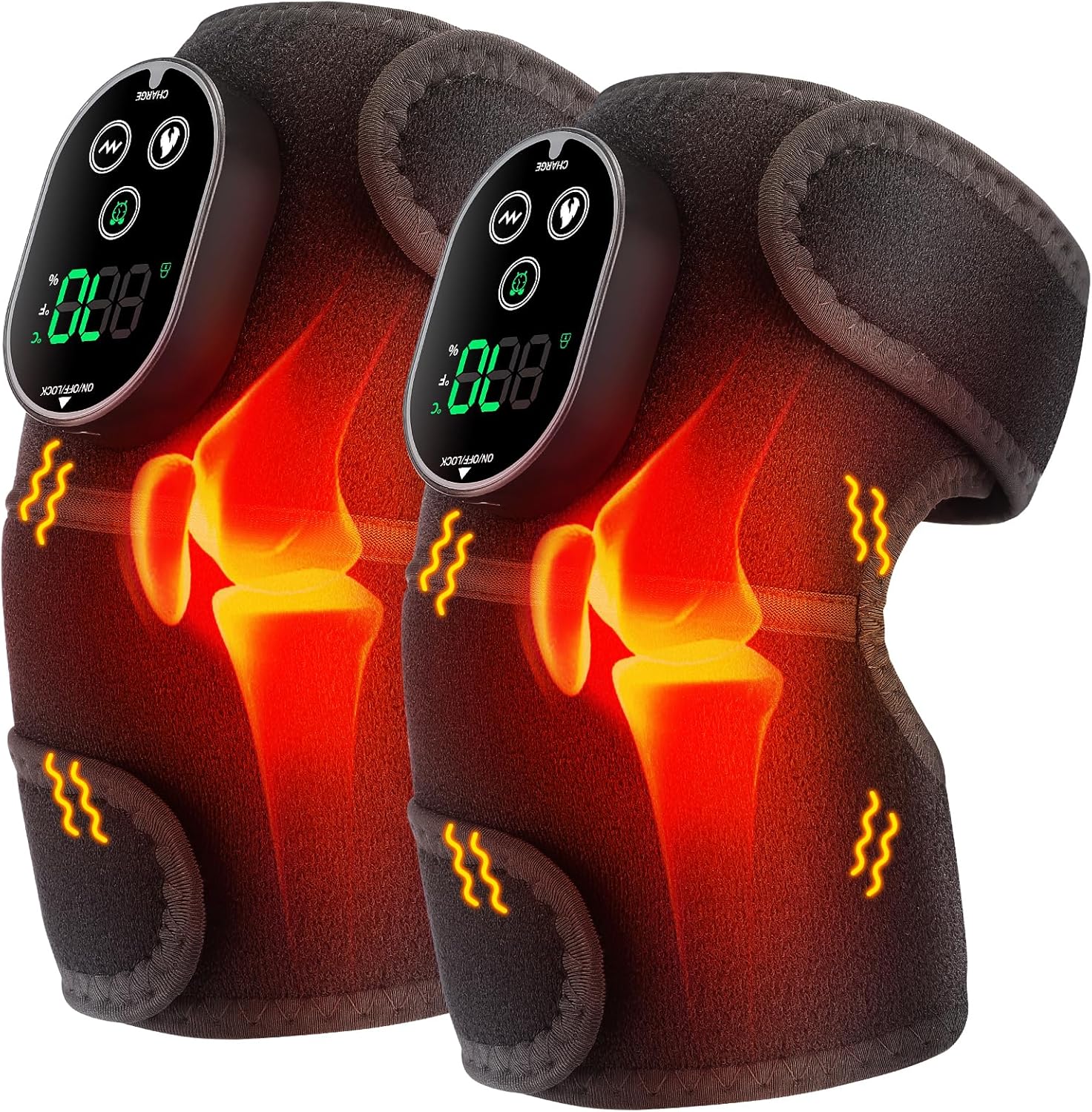 Heating Pad for Knee Pain Relief - Cordless Heated Knee Brace with Massager, Heating Knee Warmers Wrap & Arthritic Knees, Ideal for Arthritis & Joint Pain 2PCS