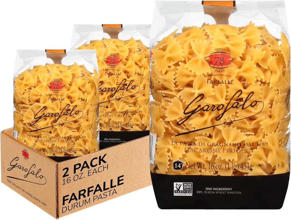 Garofalo - Premium Durum Wheat Semolina Farfalle Pasta, Italian Made, Bronze-Drawn, Al-Dente, One-Ingredient Pasta (2 pack)