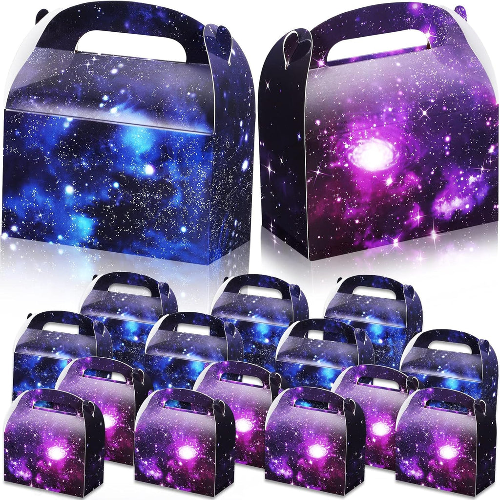 Nezyo 24 Pcs 4.8 x 2.4 x 5.2 Inches Space Party Favor Boxes Small Galaxy Gable Boxes Solar System Planet Cardboard Gift Candy Goodie Bags for Space Theme Birthday Party Supplies(Galaxy)